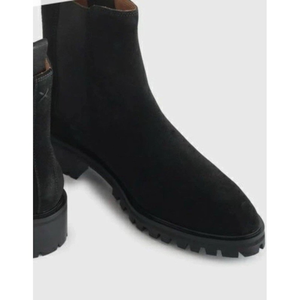 Quince Suede Chelsea Boots Black Lug Sole Leather Ankle Boot Womens 6 New In Box - Picture 4 of 6